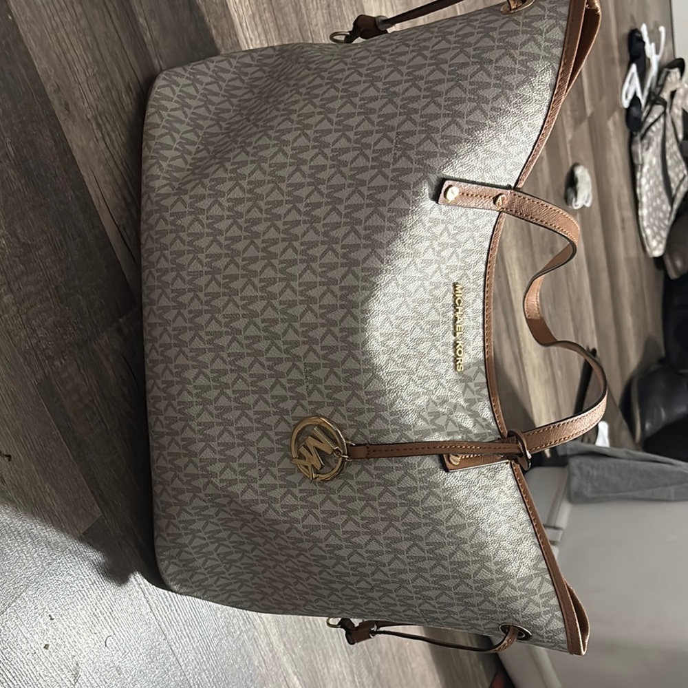 Michael Kors Gray and Brown Tote with Signature Style